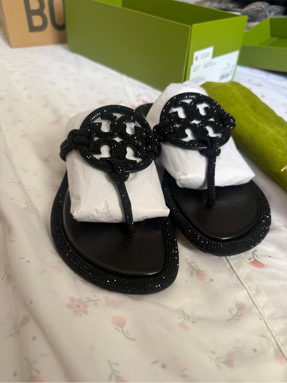 Tory Burch Black Braided Logo Thong Sandals - Picture 2 of 6